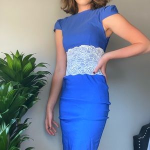 BLUE WITH LACE TIGHT ELEGANT EVENING DRESS